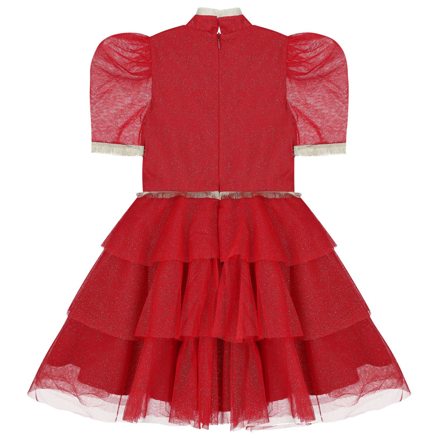 Girls Red Glittery Tulle Dress, 1, hi-res image number null