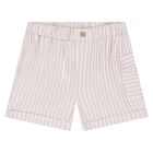 Baby Boys White & Beige Striped Shorts & Hat Set, 1, hi-res