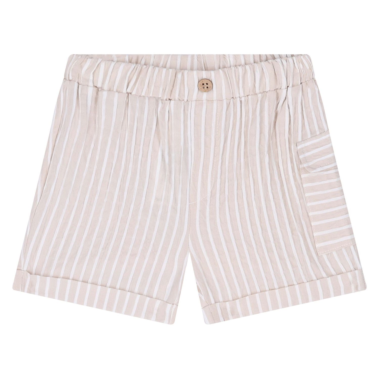 Baby Boys White & Beige Striped Shorts & Hat Set, 1, hi-res