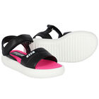 Black, White & Pink Logo Sandals, 1, hi-res