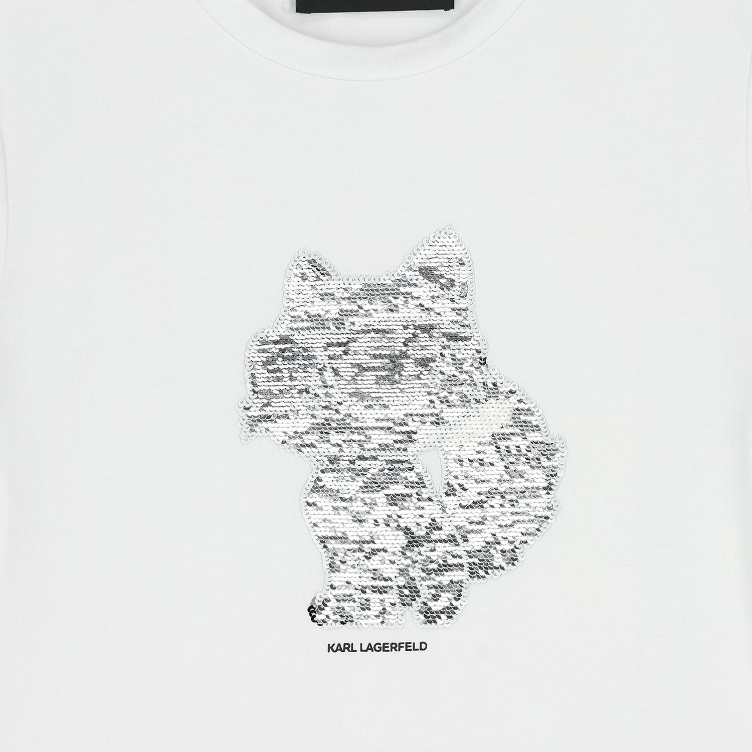 Girls White Reversible Sequin Choupette T-Shirt, 1, hi-res