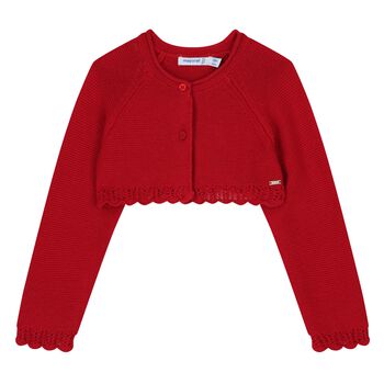Younger Girls Red Knitted Cardigan