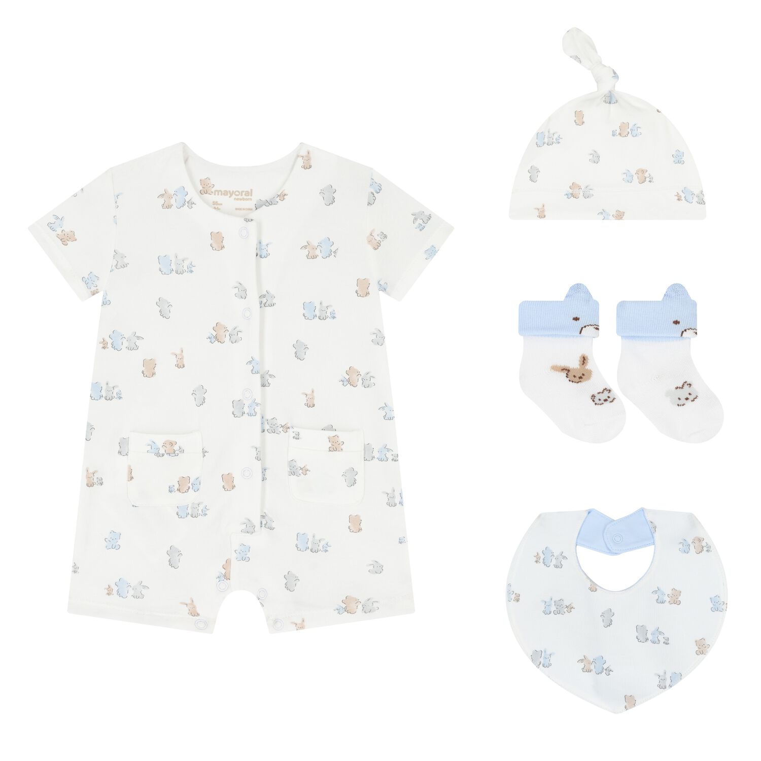 Baby Boys Blue Romper Gift Set, 2, hi-res