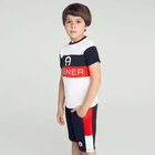 Boys Navy Logo Shorts, 1, hi-res