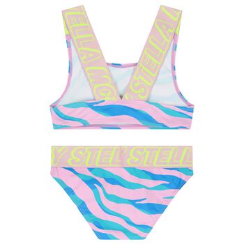 Girls Blue & Pink Logo Bikini