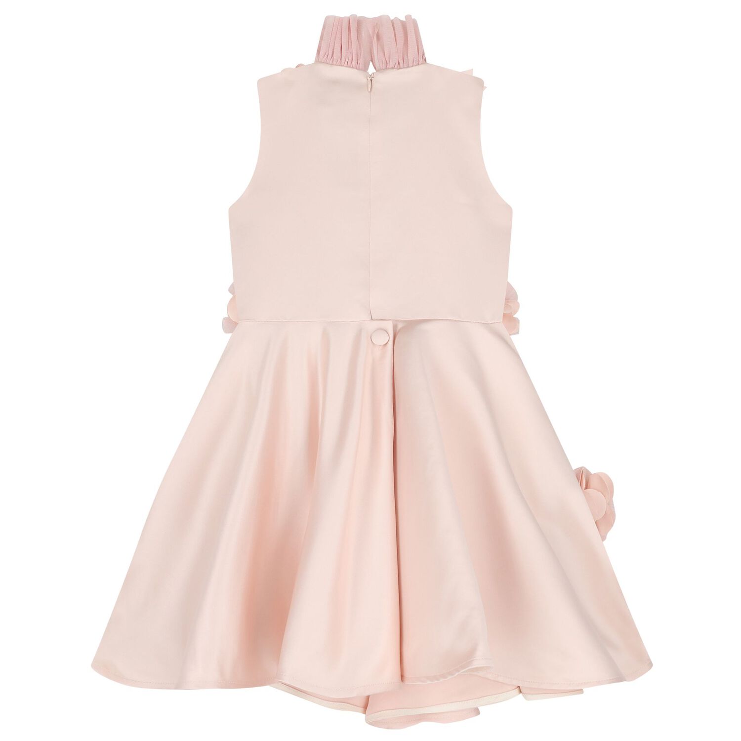 Girls Pink 3D Flowers Satin Dress, 1, hi-res