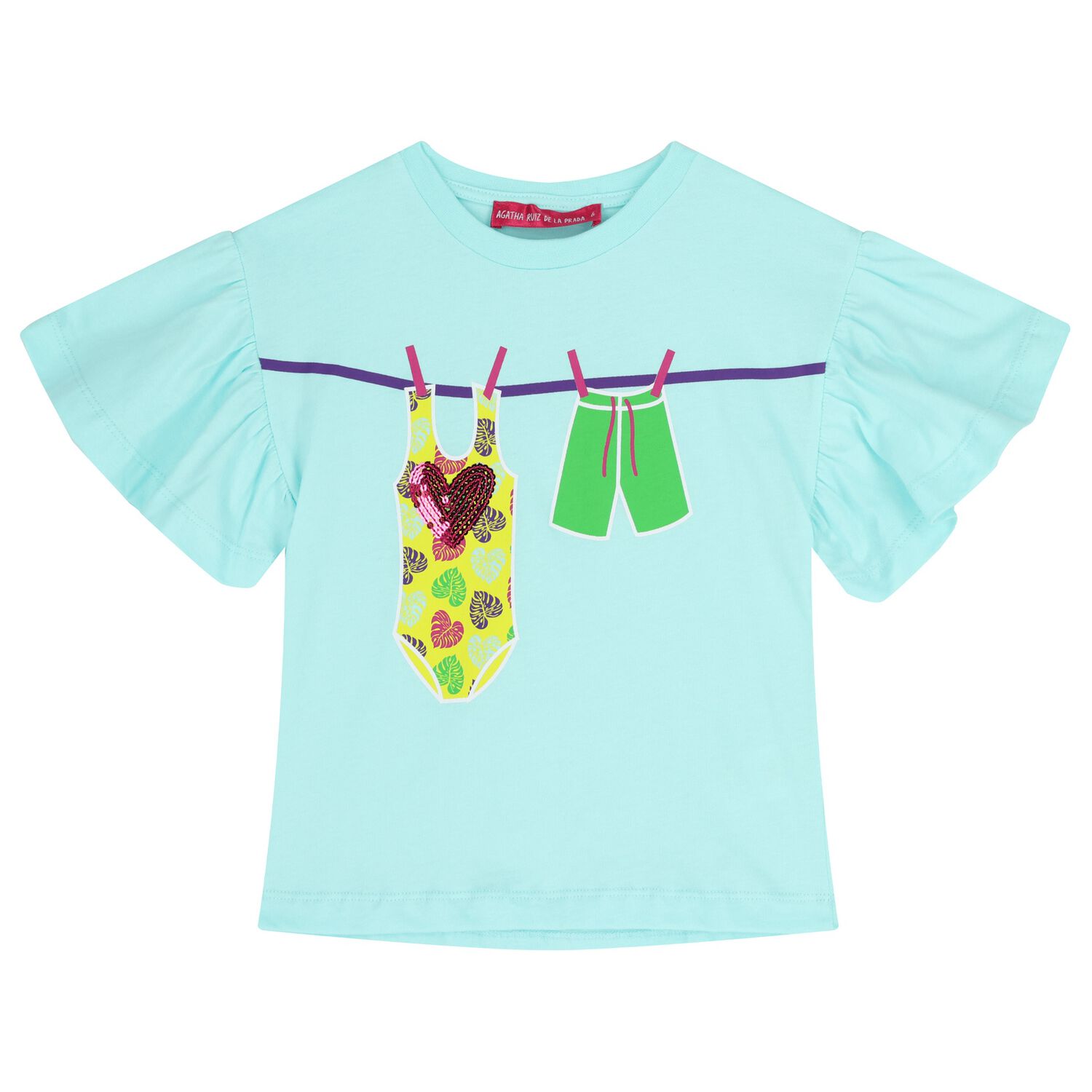 Girls Aqua Embellished Top, 1, hi-res