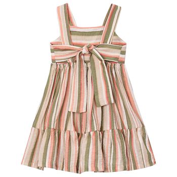 Girls Orange, Beige & Green Striped Dress