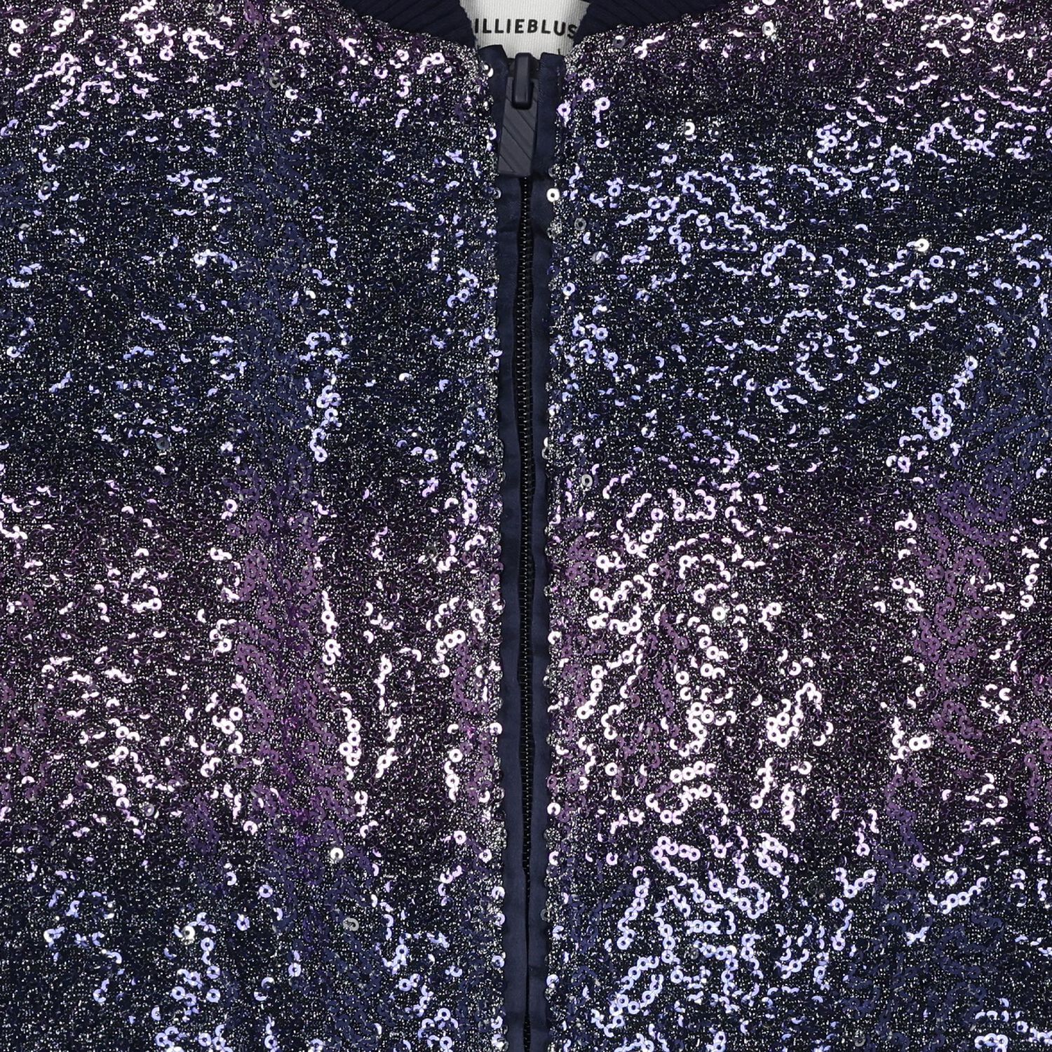 Girls Navy Blue Sequin Zip Up Top, 1, hi-res