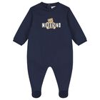 Navy Blue Teddy Bear Logo Babygrow, 3, hi-res