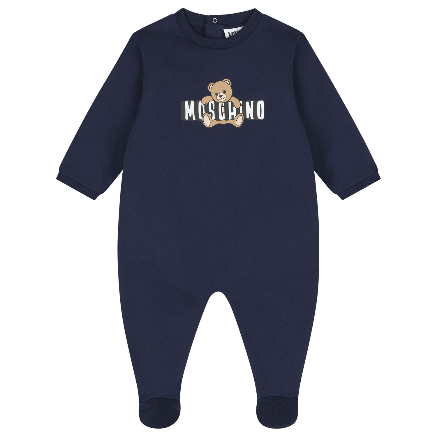 Navy Blue Teddy Bear Logo Babygrow, 3, hi-res
