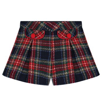 Girls Navy Blue Tartan Tweed Shorts