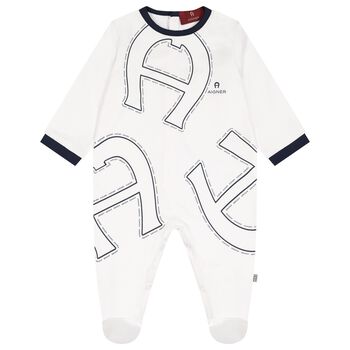 Baby Boys White Logo Babygrow