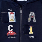 Younger Boys Navy Car Zip Up Top, 1, hi-res