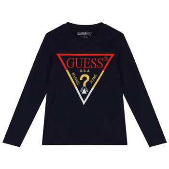 Boys Navy Blue Logo Long Sleeve Top