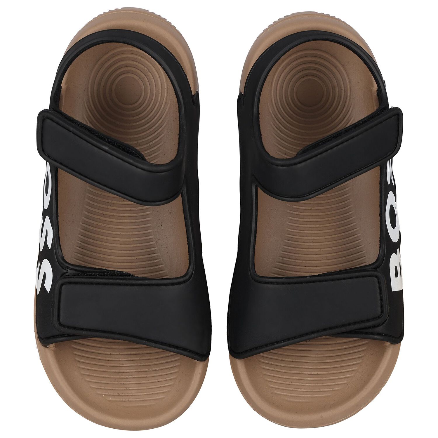 Boys Black & Beige Logo Sandals, 1, hi-res