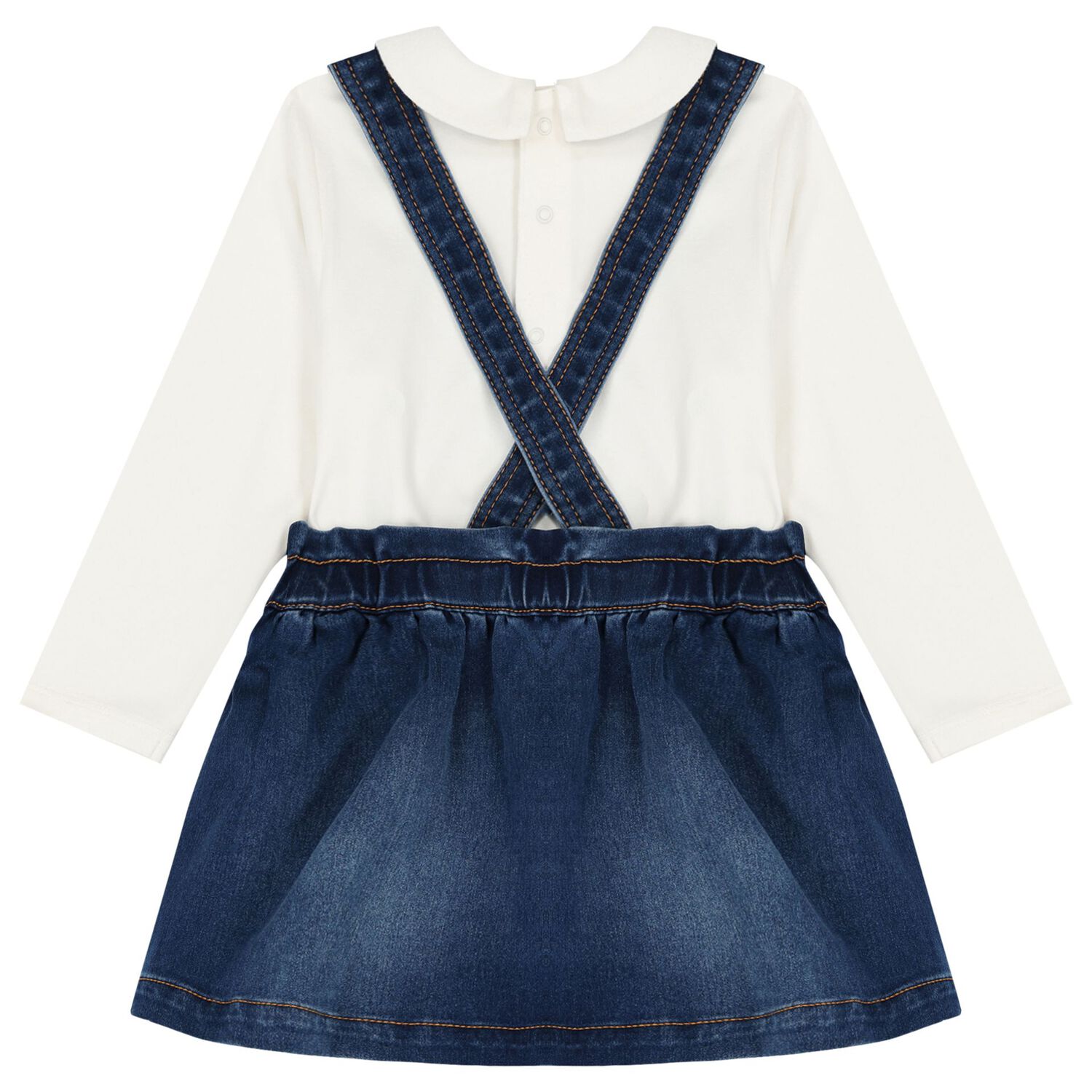 Younger Girls Ivory & Blue Denim Teddy Bear Skirt Set, 2, hi-res image number null
