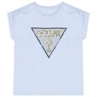 Girls Blue Sequin Logo T-Shirt, 1, hi-res