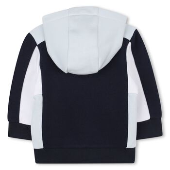 Younger Boys Navy Blue, White & Blue Hooded Zip Up Top