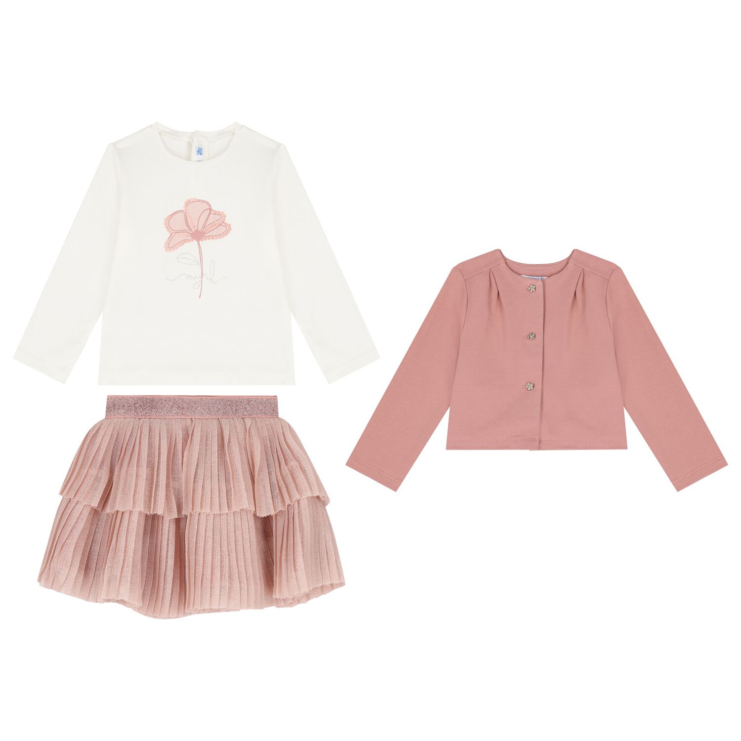Younger Girls Ivory & Pink Skirt Set, 1, hi-res