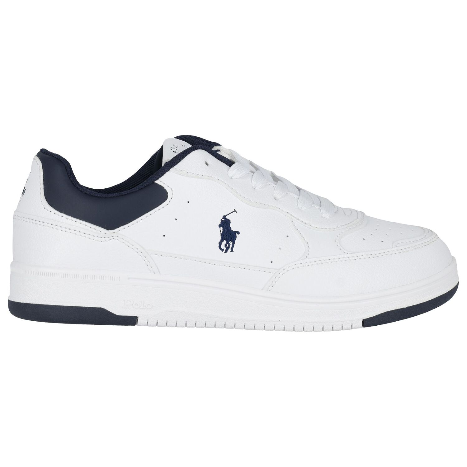 Boys White & Navy Blue Logo Trainers, 1, hi-res