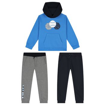 Boys Blue, Grey & Navy Blue 3 Piece Tracksuit Set