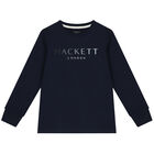 Boys Navy Blue Logo Long Sleeve Top, 4, hi-res