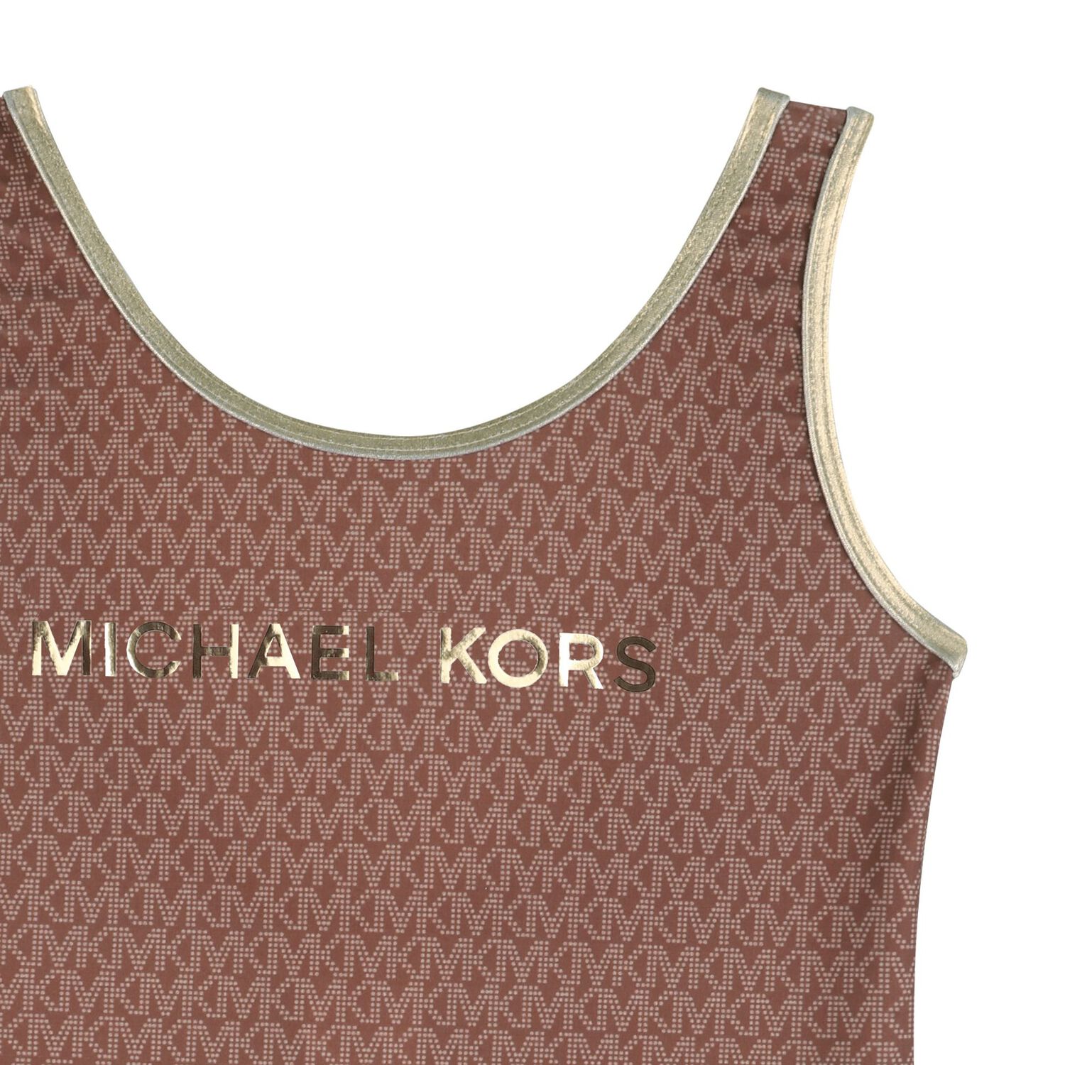 Girls Mini Me Brown & Gold Logo Swimsuit, 1, hi-res