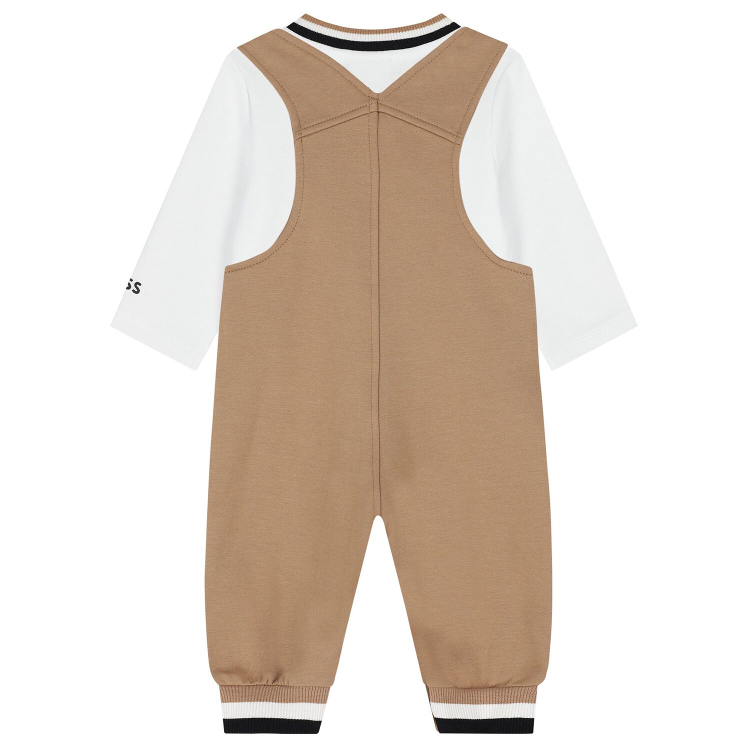 Baby Boys Beige & White Logo Dungaree Gift Set, 1, hi-res