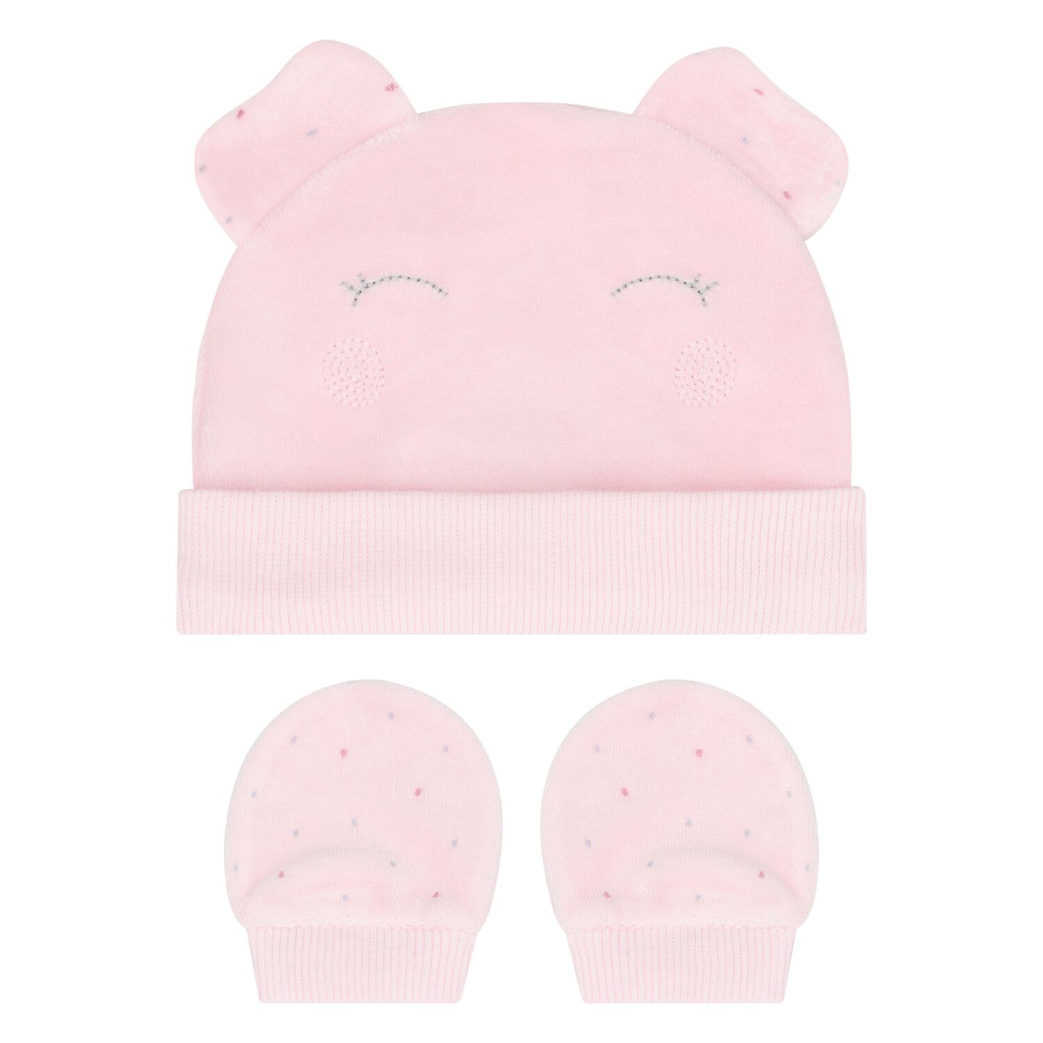 Baby Girls Pink Hat & Mitten Set, 2, hi-res