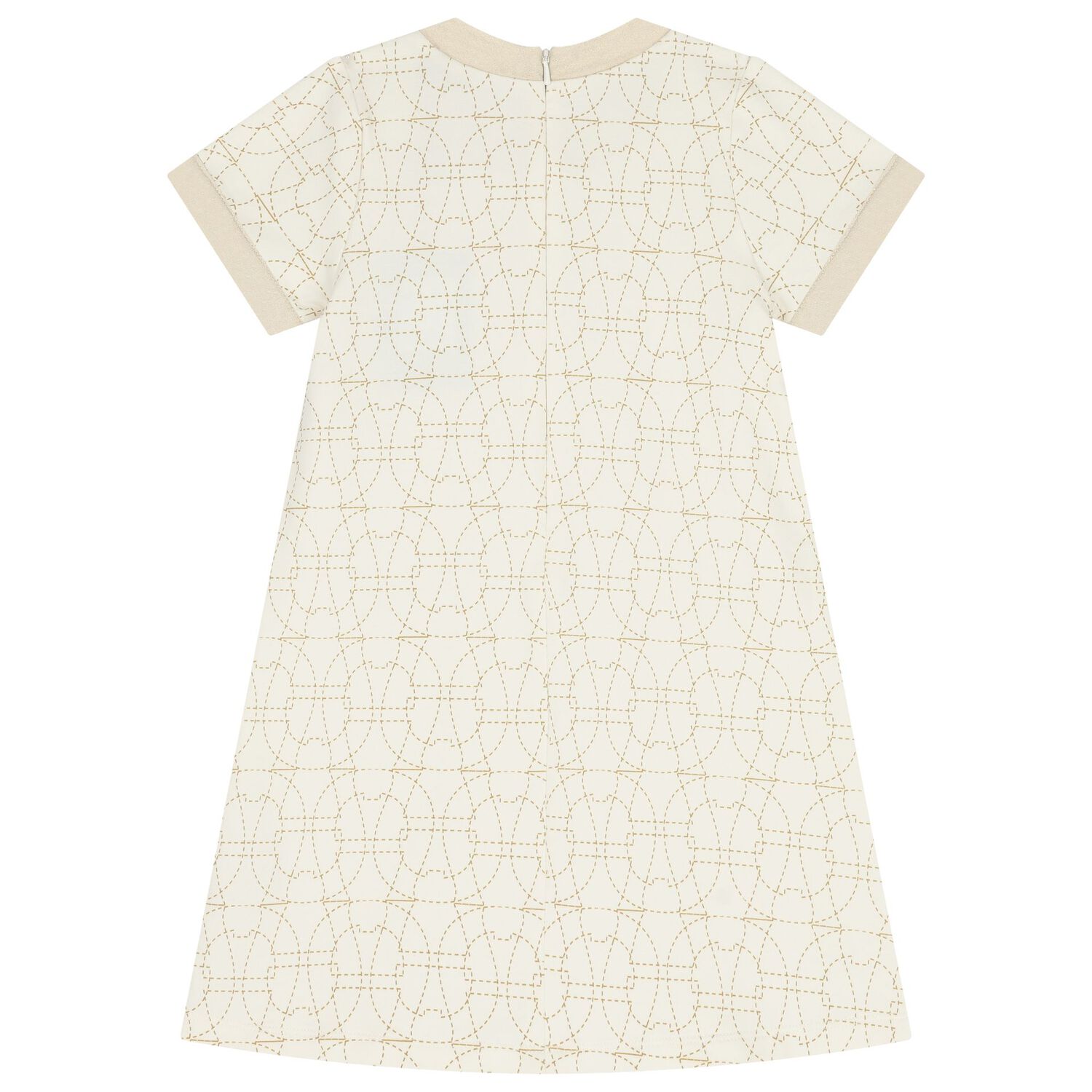Girls Ivory & Gold Logo Dress, 1, hi-res