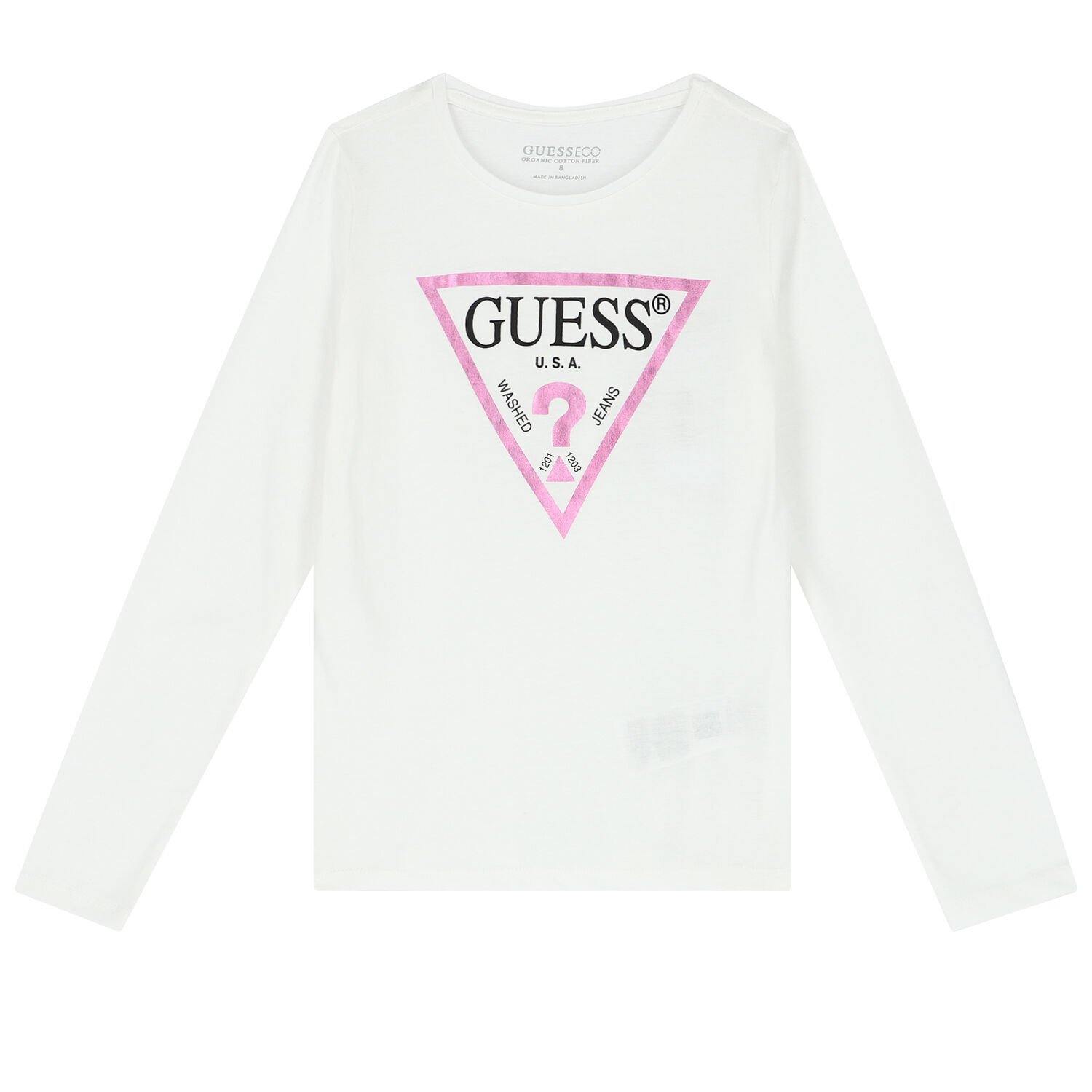 Girls White Logo Long Sleeve Top, 1, hi-res