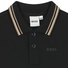 Younger Boys Black Logo Polo Shirt, 1, hi-res