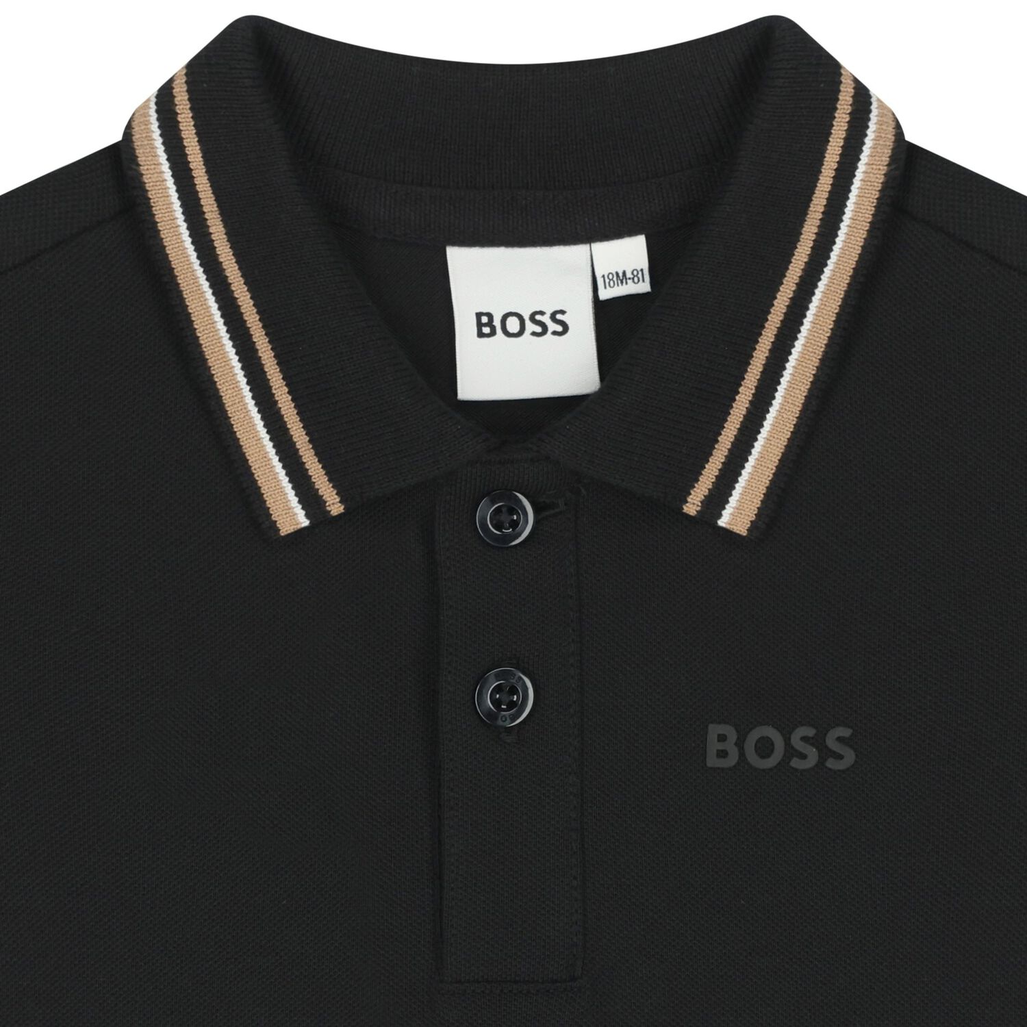 Younger Boys Black Logo Polo Shirt, 1, hi-res