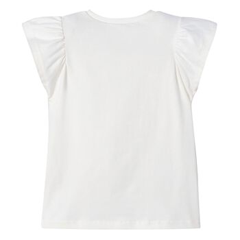 Girls Ivory Cotton & Pink Floral Print T-Shirt