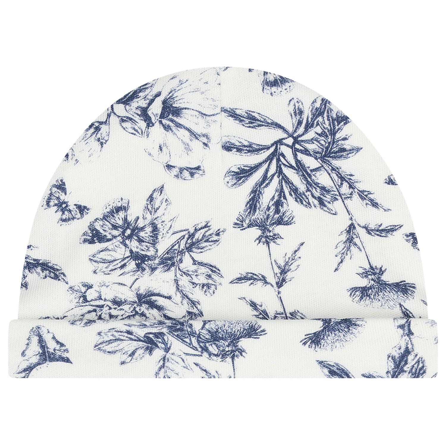Ivory & Navy Blue Toile De Jouy Baby Hat, 1, hi-res