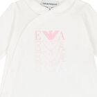 Baby Girls White & Pink Cotton Logo Babygrow, 3, hi-res