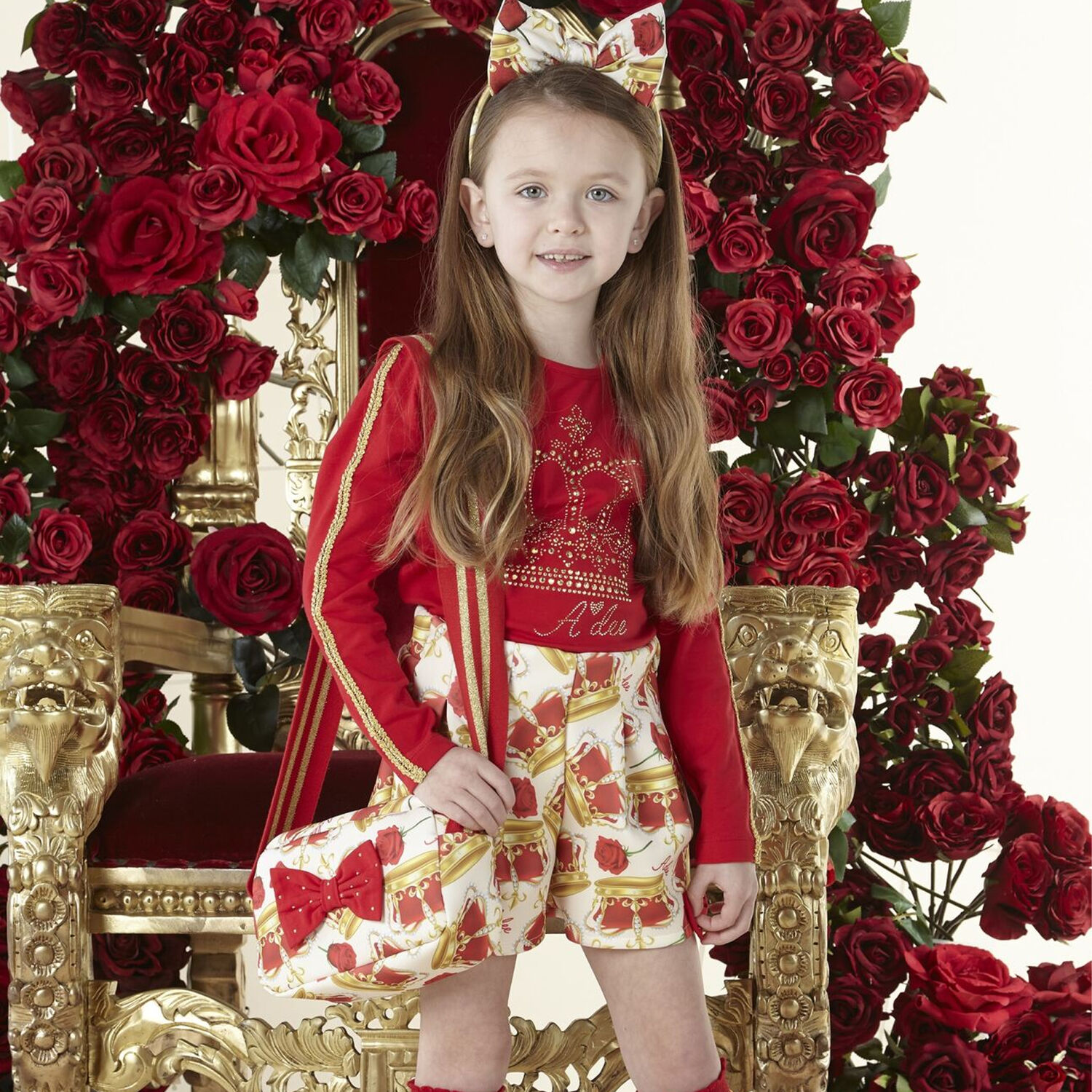 Girls Ivory & Red Crown Crossbody Bag, 1, hi-res image number null