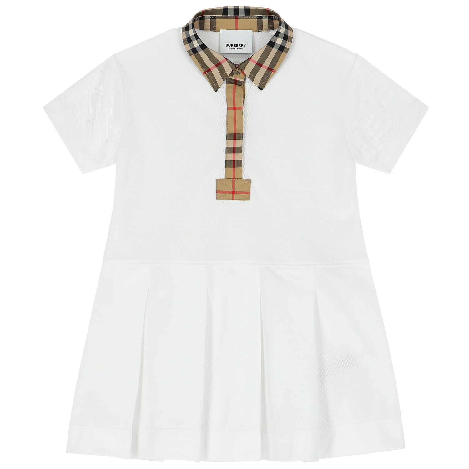 Baby Girls White Check Polo Dress, 1, hi-res