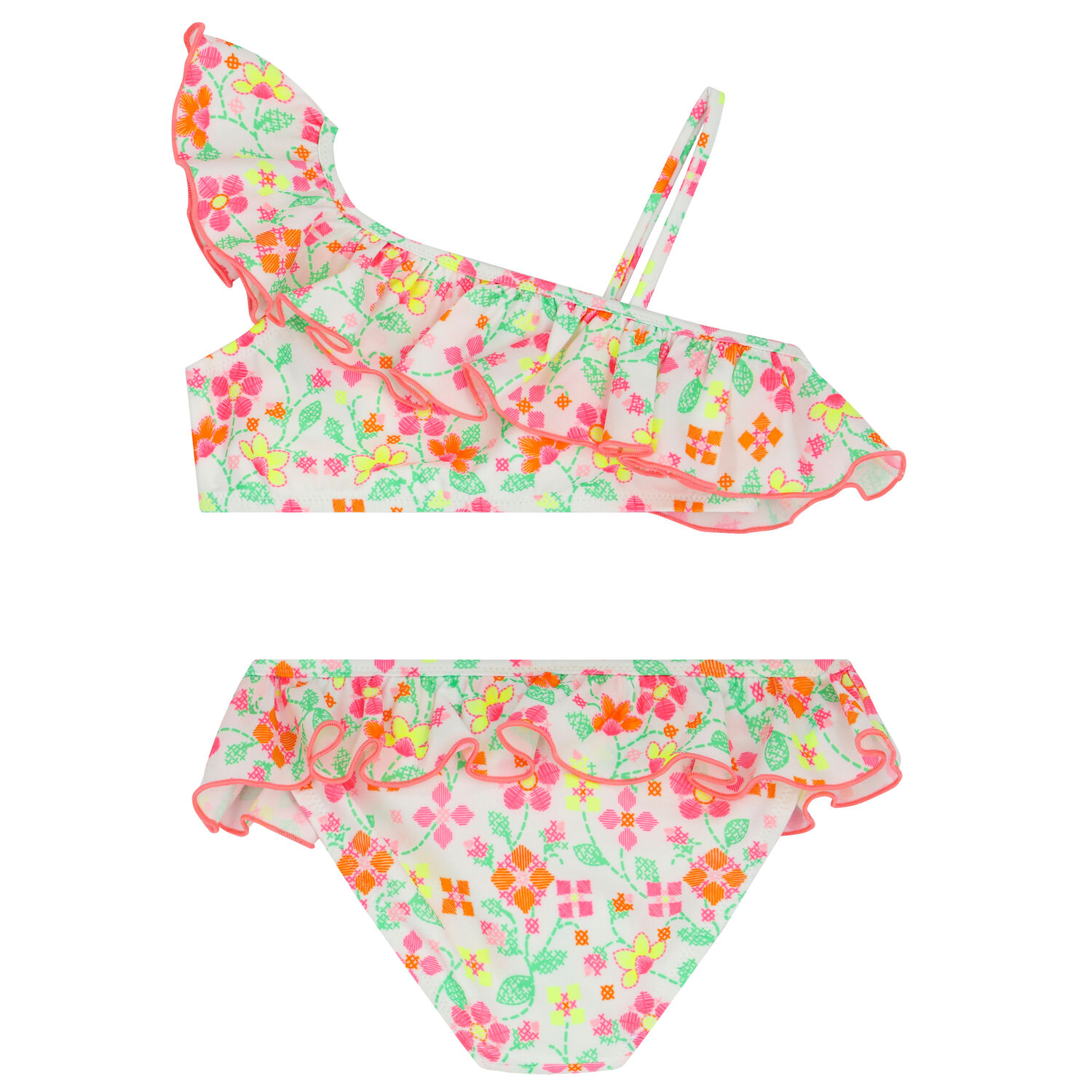 Girls White & Pink Floral Bikini, 1, hi-res image number null