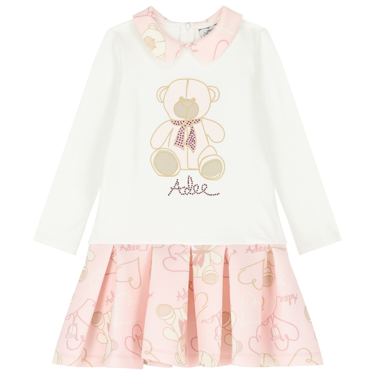 Girls White & Pink Pleated Dress, 1, hi-res image number null