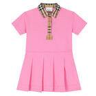 Younger Girls Pink Checkered Polo Dress, 1, hi-res