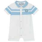 Baby Boys White & Blue Polo Romper, 1, hi-res