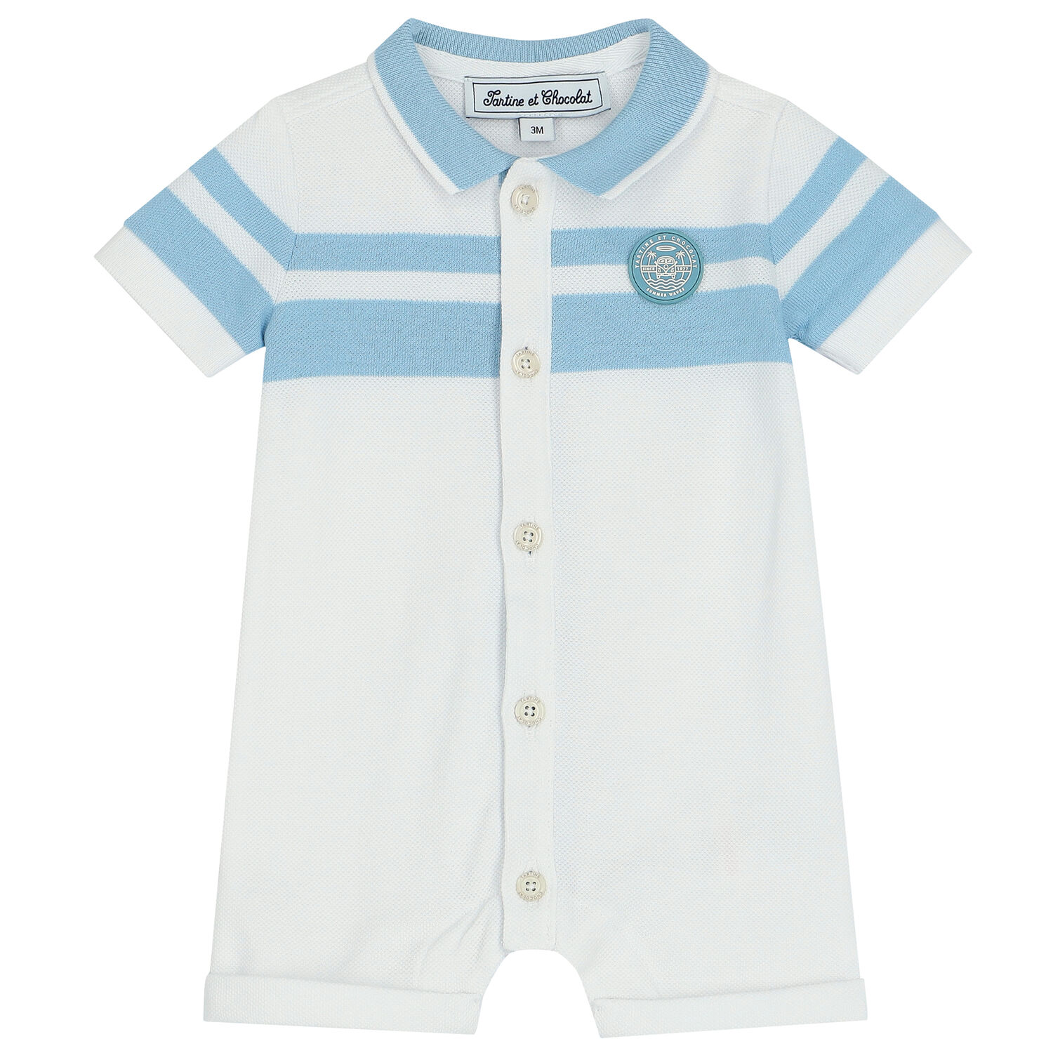 Baby Boys White & Blue Polo Romper, 1, hi-res