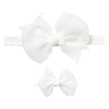 Girls White Bow Headband set