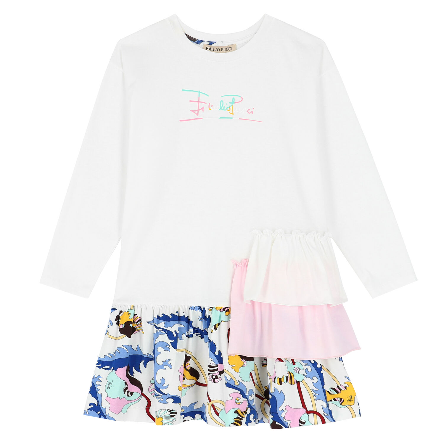 Girls White Logo Dress, 1, hi-res