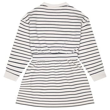 Girls Ivory & Navy Blue Striped Logo Dress