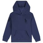 Boys Navy Blue Logo Hooded Top, 1, hi-res