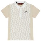 Boys Beige & White Logo Polo Shirt, 1, hi-res