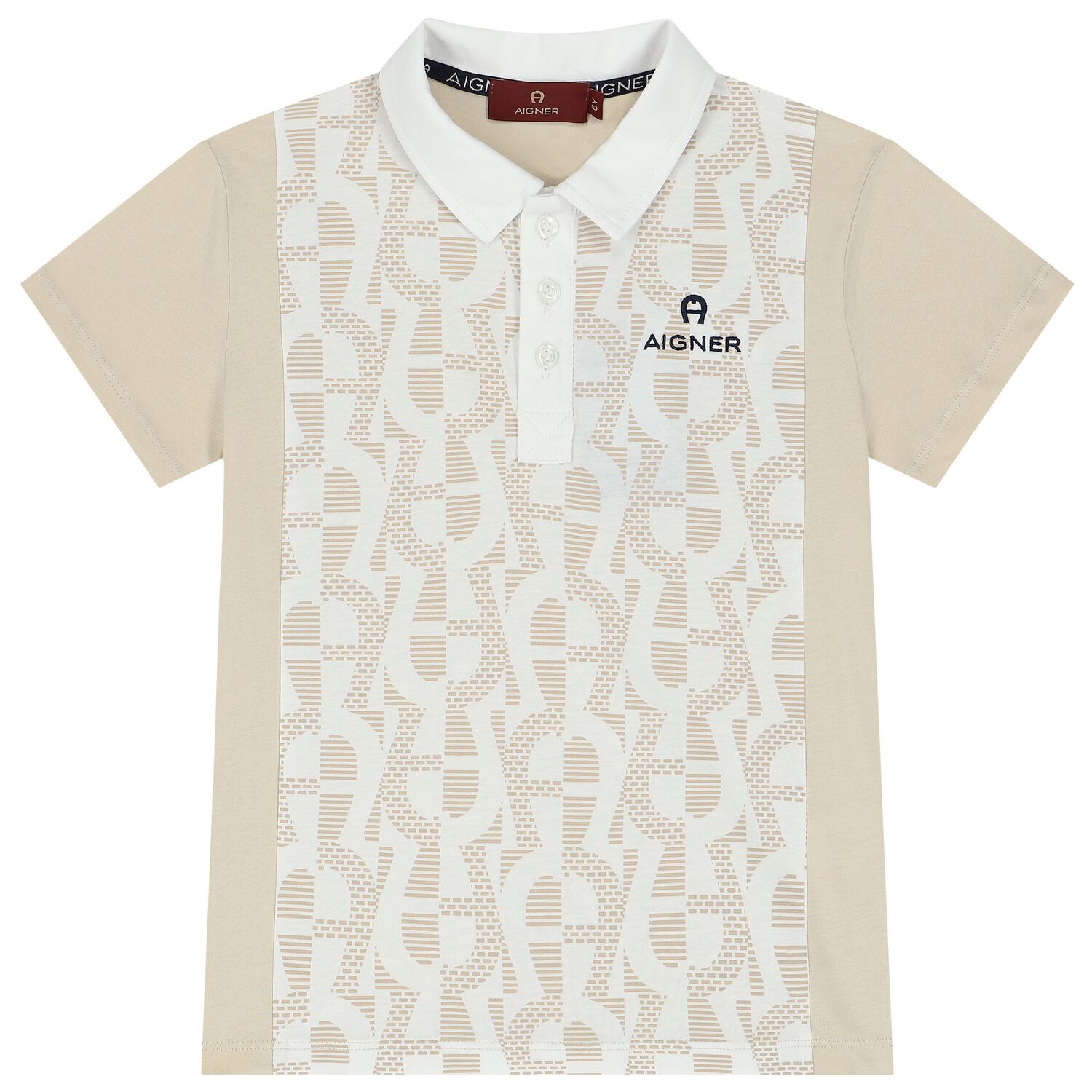 Boys Beige & White Logo Polo Shirt, 1, hi-res